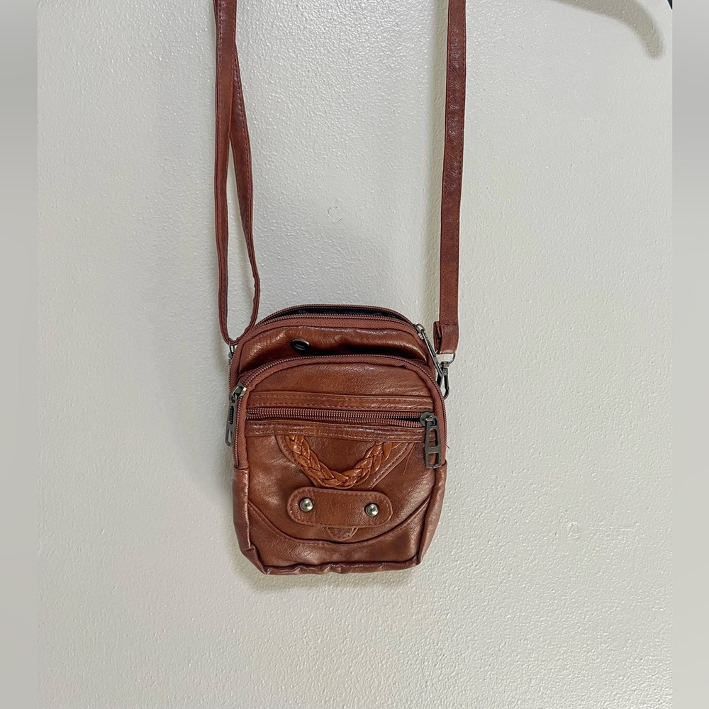 Brown Faux Leather Crossbody Bag with Adjustable Strap